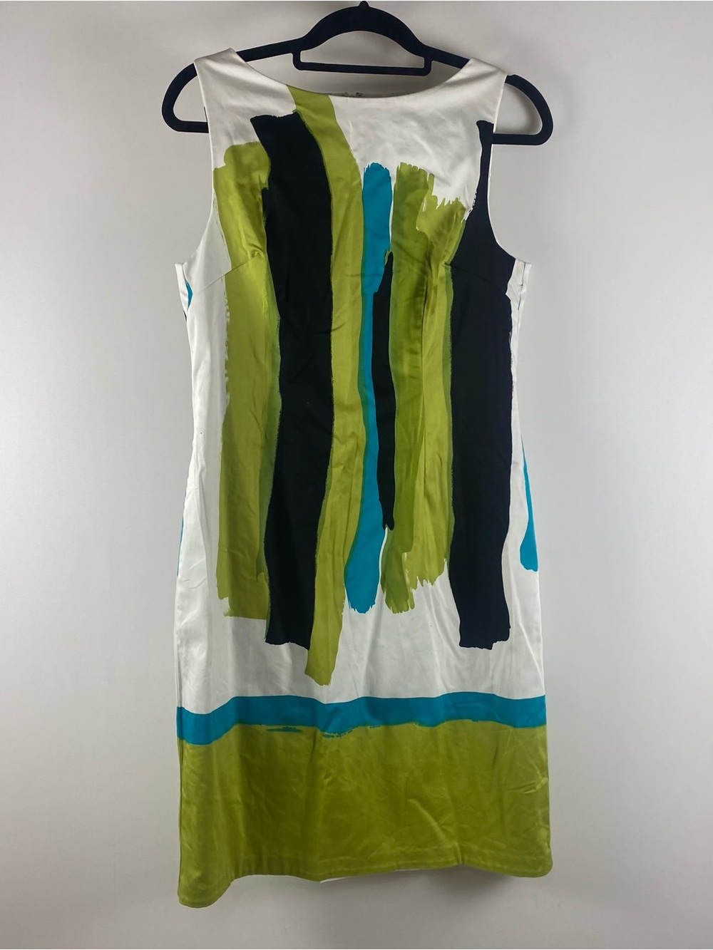 Chetta B Black Lime Blue Abstract Print Sleeveless Lined Sheath Dress Size 10